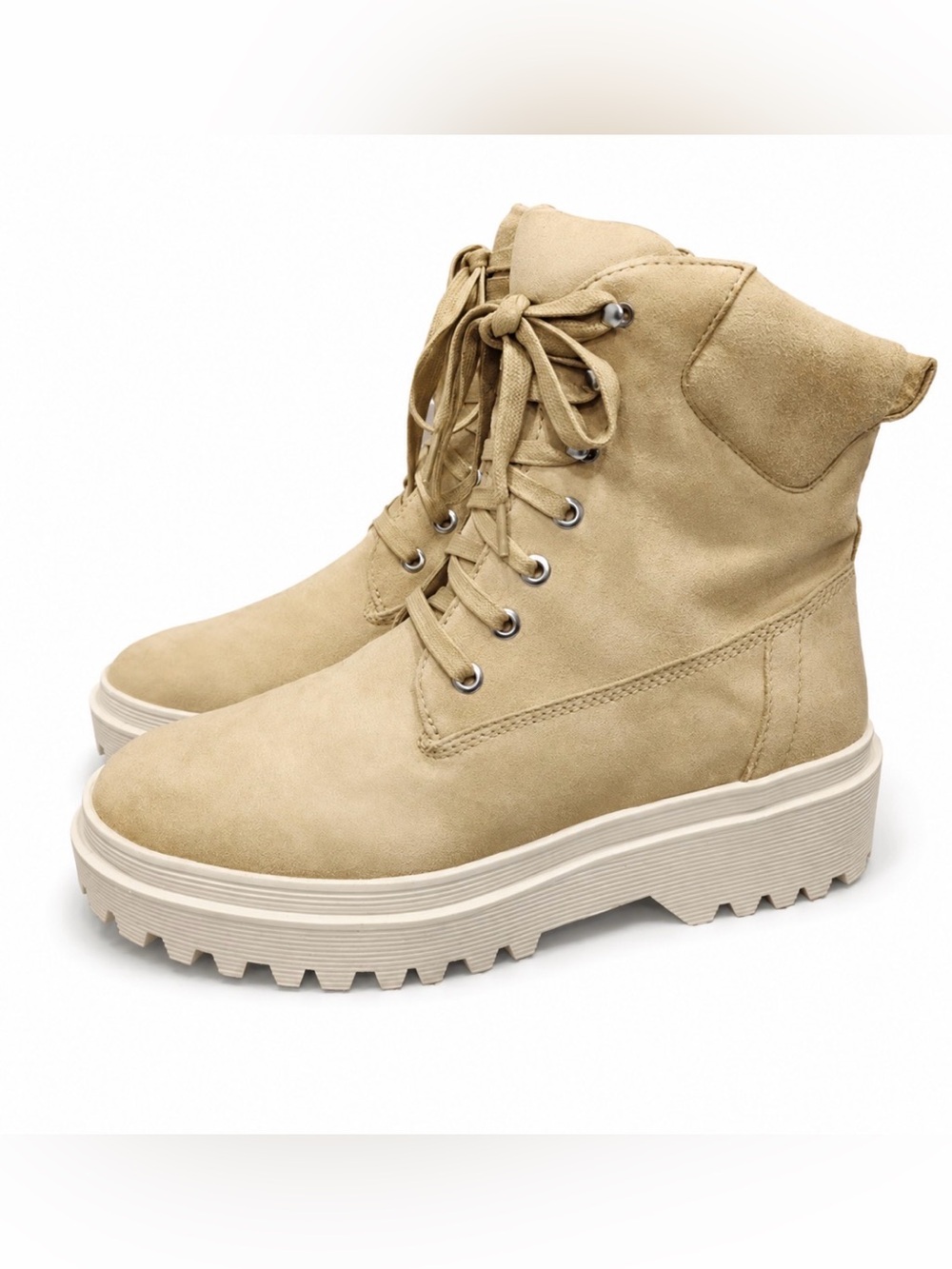 Lisa Vicky Lace-Up Platform Ankle Boots in Beige Suede